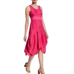 Neiman Marcus Hot Pink Linen Sleeveless Fit & Flare Dress Size Small